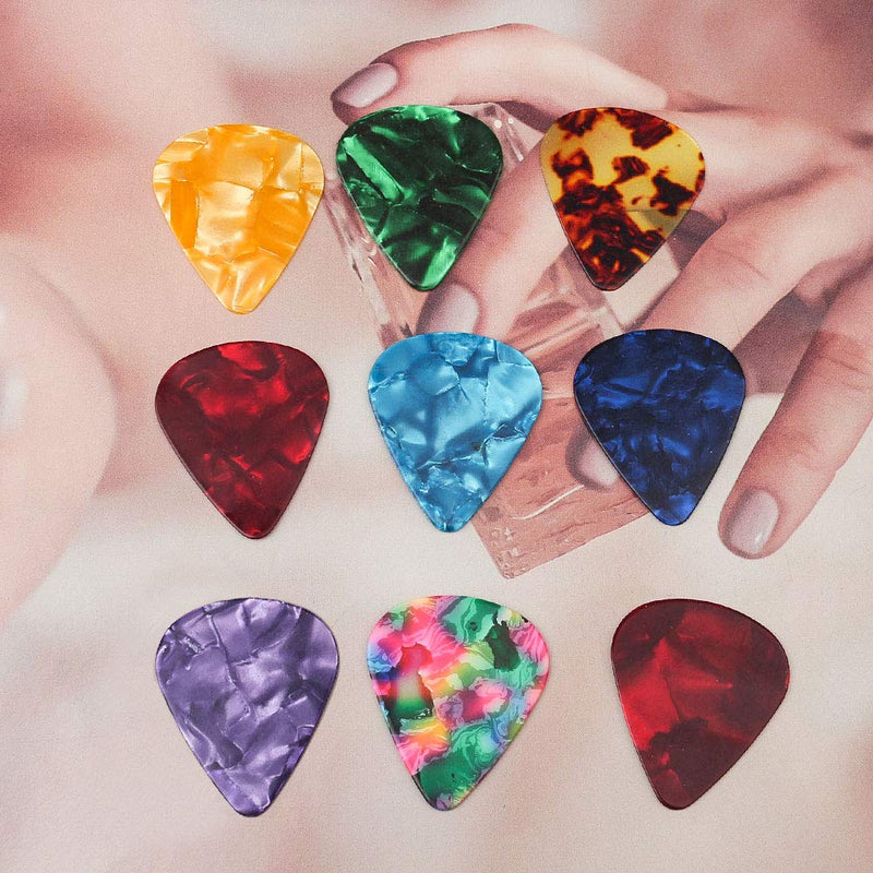 kuou Guitar Picks, 20 Pcs Guitar Plectrums Celluloid Pick for Acoustic, Electric, Bass Guitar including 0.46mm 0.71mm 0.96mm 1.2mm