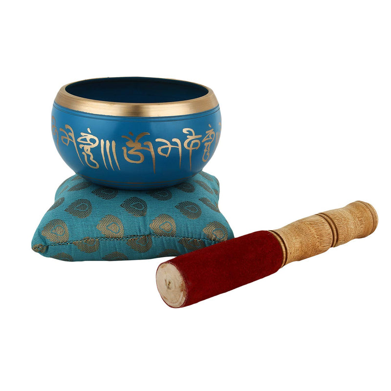 Zap Impex ® Tibetan Meditation Om Mani Singing Bowl / Cushion / Mallet 4 Inches Blue za35