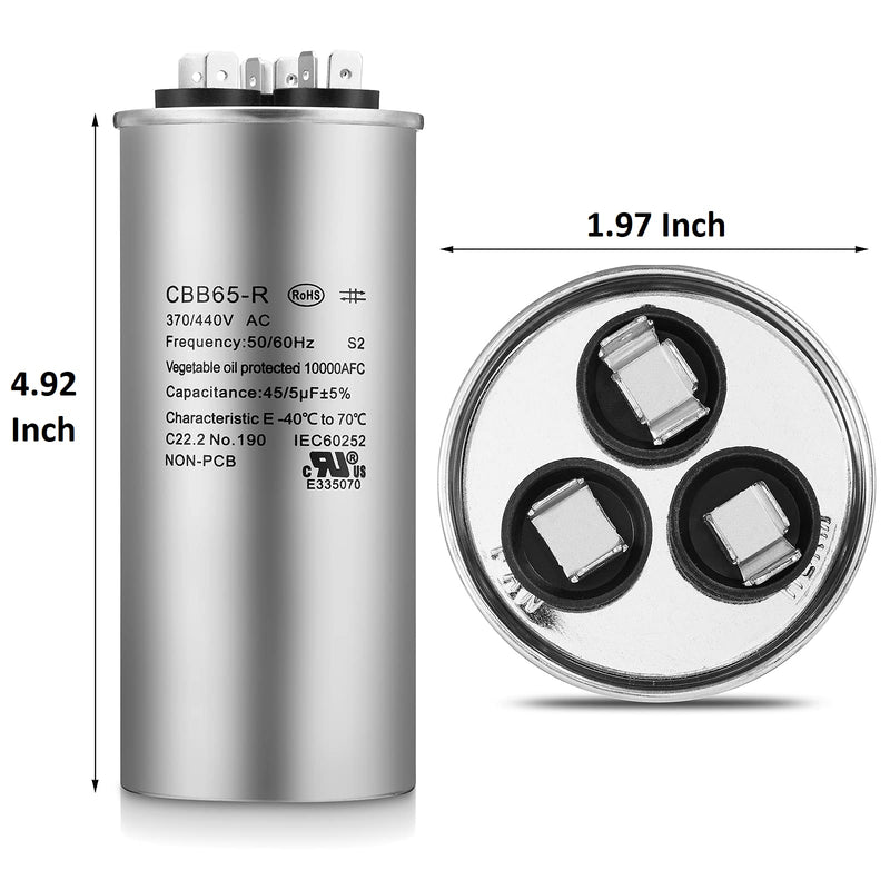 [AUSTRALIA] - Boffdock 45+5 MFD Capacitor ±5% 45/5 uF 370/440 VAC CBB65 Round Dual Run Capacitor for Air Conditioner,Heat Pump Condenser,Fan Start- 5 Years Warranty 45+5UF-370/440V 