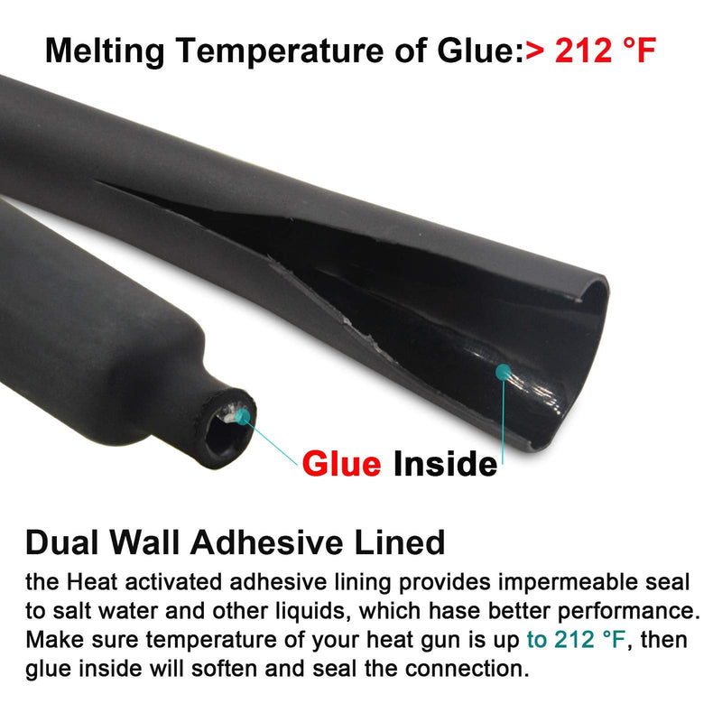2 Pcs 1/2 inch (Diameter) Heat Shrink Tubing, 3:1 Adhesive-Lined Large Heat Wire Shrinkable Tube by MILAPEAK (4 Feet, Black & Red) 4FT (1/2", 2 Pcs)