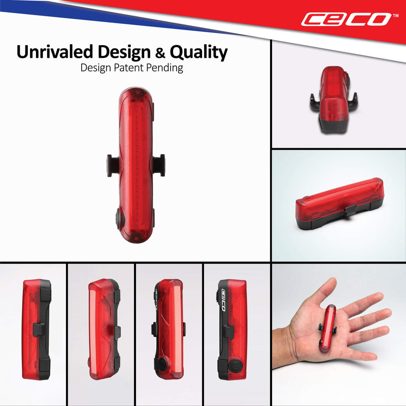 CECO-USA: 80 Lumen USB Rechargeable Bike Tail Light - Super Wide & Bright Model TC80 Bicycle Rear Light - IP67 Waterproof, FL-1 Impact Resistant - COB LED Red Safety Light - Pro Grade Bike Tail Light