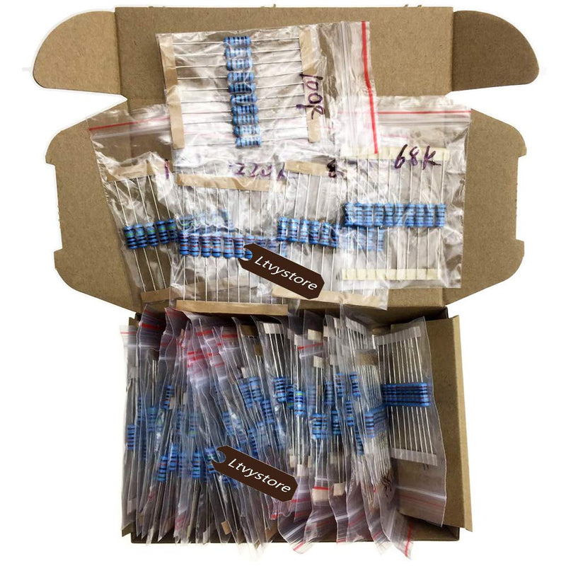 Ltvystore Metal Film Resistor Kit 1W, 1 Ohm - 1M Ohm Resistors Assorted 1 Watt 1%, Premium Compatible Arduino Resistor Assortment Pack 50 Value, Pack of 500