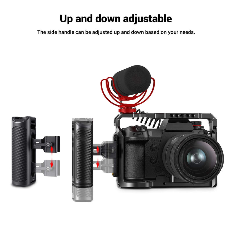 SMALLRIG Universal Aluminum NATO Side Handle Grip for DSLR Camera Cage with Cold Shoe Mount Built-in Wrench, Up and Down Adjustable - HSN2427 Locks via a NATO Clamp