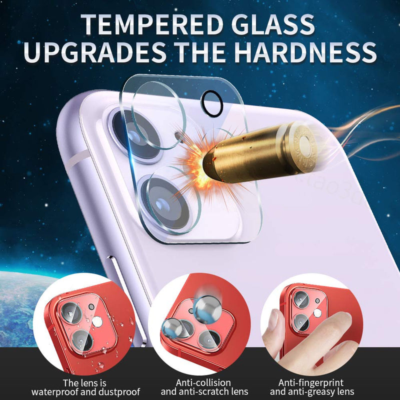 (3 pieces) tempered glass camera lens protective film 9H hardness, compatible with iPhone 11 6.1-inch tempered glass (suitable for phone case use) (new version) (scratch-proof) (easy to install) (precise cut)（Prevent glare） for iPhone 11