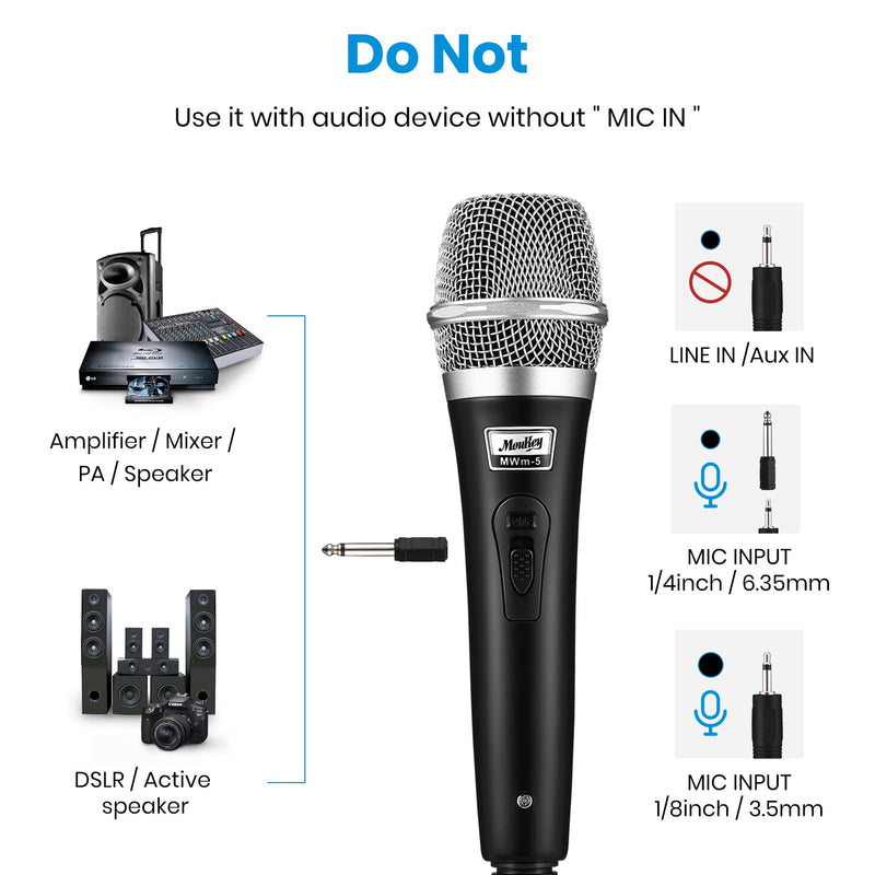 Moukey Dynamic Microphone, Karaoke Microphone with 13 ft Cable, Metal Handheld Cardioid Wired Mic, Microphone for Singing/Stage/Christmas Party, Compatible w/Karaoke Machine/PA System/Amp/Mixer,Black Black