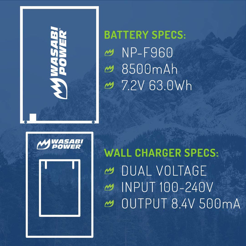 Wasabi Power Battery (2-Pack) and Charger for Sony NP-F950, NP-F960, NP-F970, NP-F975 (L Series)