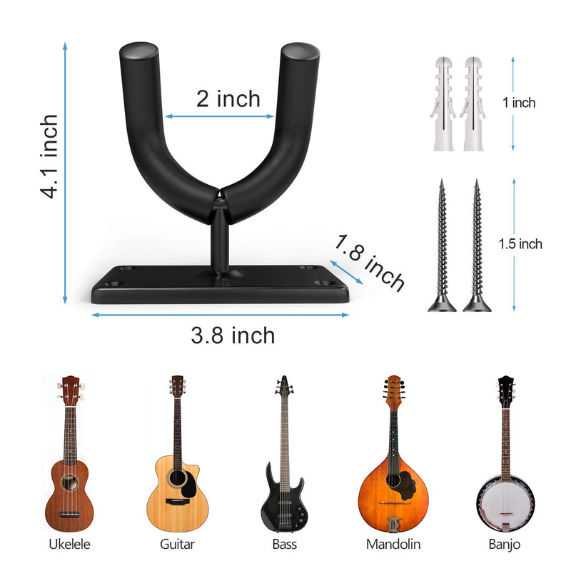 Metal Guitar Hook, 2-Pack Guitar Wall Hanger, Wall Hook Holder Standfor All Size Guitars Bass Mandolin Banjo Ukulele Acoustic and Electric Guitars Classical Guitar and All String Instruments