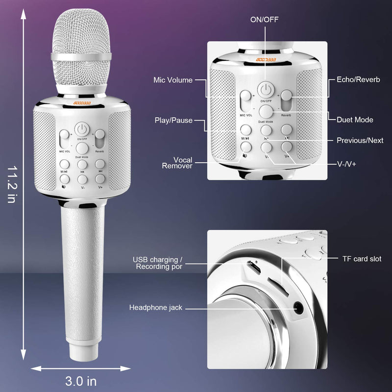 [AUSTRALIA] - Wireless Karaoke Microphone, Bluetooth 5.0 Karaoke Reverb Machine 3000mah Handheld Mic Speaker Machine for Android/iPhone/PC White 