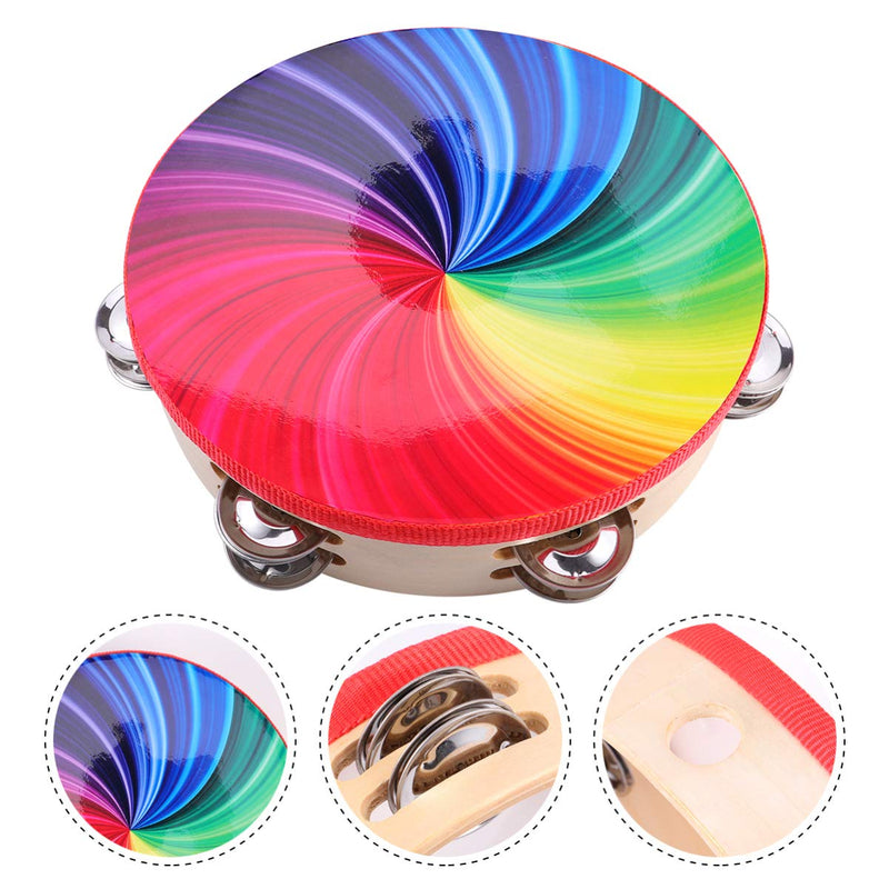 EXCEART 8 Inch Double Row Tambourine Fashionable Beating Drum for Adult and Children (Rainbow Color) Rainbow color