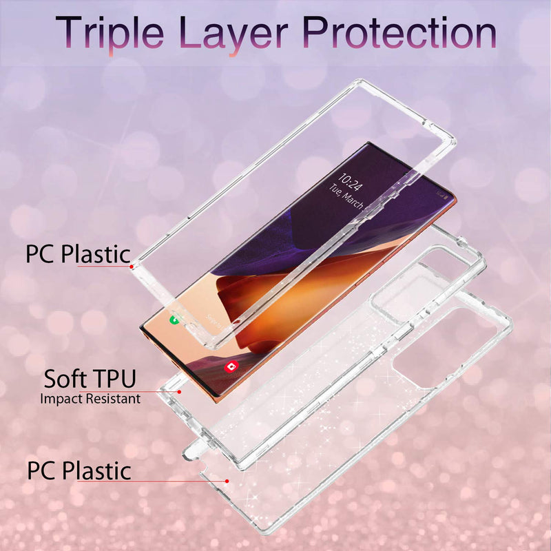 Coolwee Crystal Glitter Full Protective Case for Galaxy Note 20 Ultra 5G Heavy Duty Hybrid 3 in 1 Rugged Shockproof Women Girl Transparent for Samsung Galaxy Note 20 Ultra Shiny Clear Bling Sparkle Crystal Bling