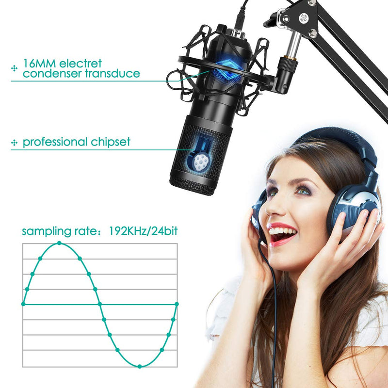 USB Condenser Microphone Kit,Yakomon Studio PC microphone with Stand,Professional 192KHZ/24Bit Streaming Podcast Mic for YouTube Video/Streaming Singing/Recording/Game/PS4(Updated) Mic02