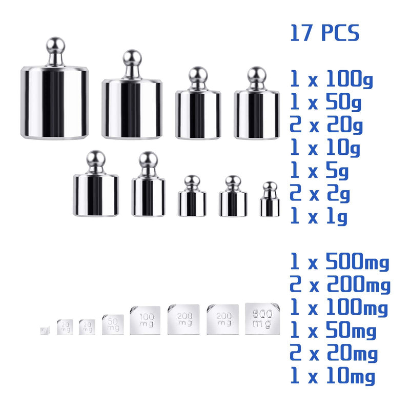 UCEC Calibration Weight Kit, 10mg - 100g Gram Weights, Precision Stainless Steel Balance Scale Calibration Weight Set with Tweezers for Digital Jewellery Scale Lab Educational Science Weights