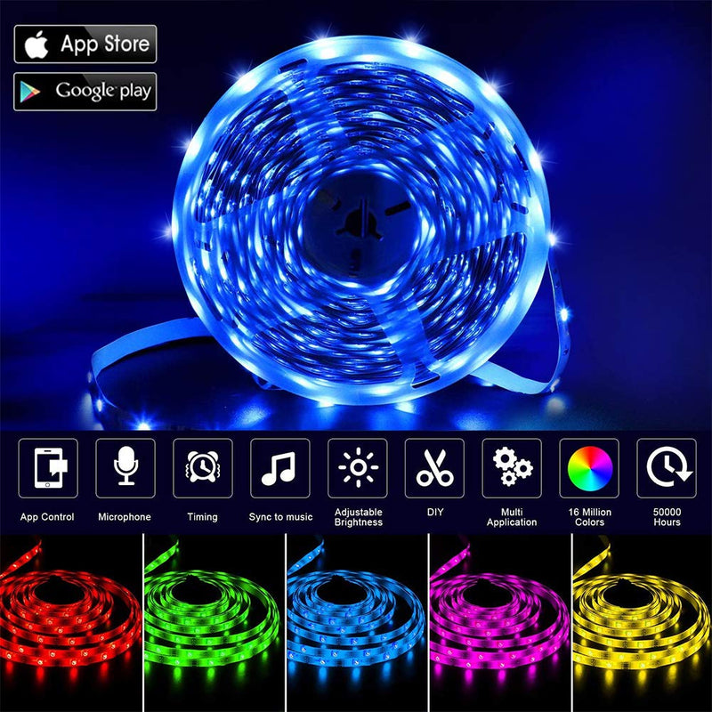 [AUSTRALIA] - LED Strip Lights Bluetooth, 50FT Music Sync RGB Light Strips, SMD5050 Color Changing Strip Lights with Remote and 24V Power Adapter, LED Lights for Bedroom, Room and Home Decoration (1X50ft) 50ft/15M 