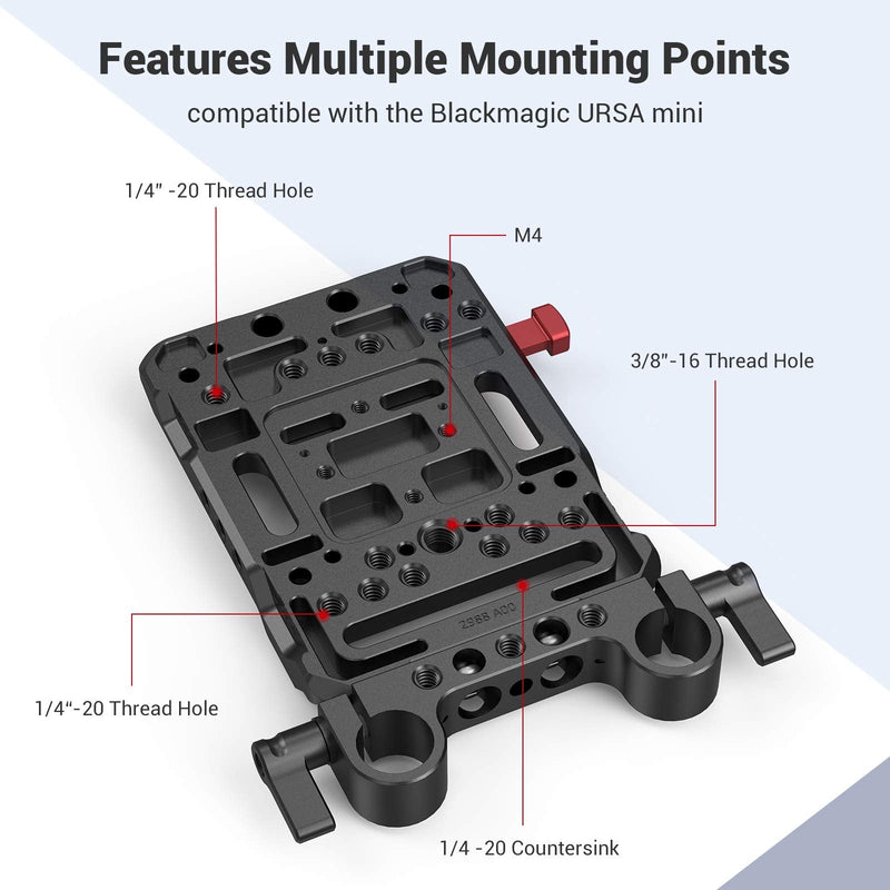 SMALLRIG V-Lock Mount Battery Plate with Dual 15mm Rod Clamp - 3016