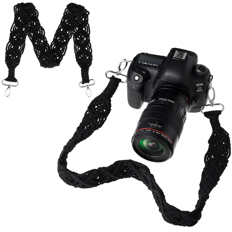 Macrame Camera Strap Bag Shoulder Strap for Women, Men Black 31.5 x 1.5 Inches