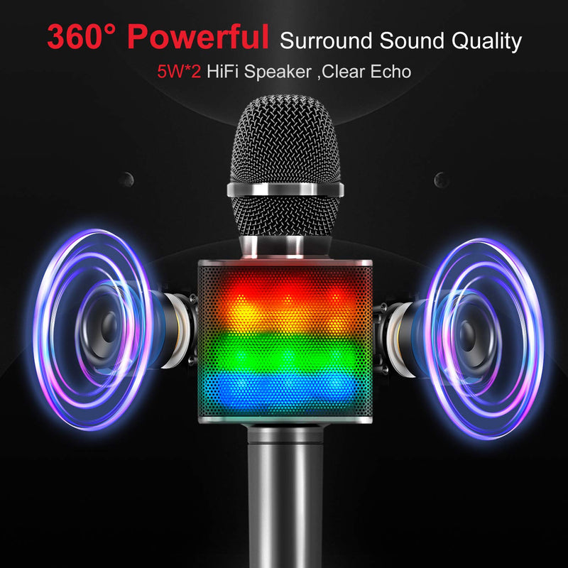 [AUSTRALIA] - TOSING Q9 Wireless Bluetooth Karaoke Microphone,Dancing LED Lights,Portable Karaoke Machine Speaker Microphone,Birthday Gifts, Party Travel Toys Compatible with Android/iPhone/iPad/Sony/PC (Black) Black 