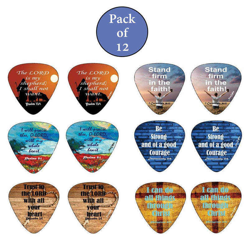 Christian Guitar Picks Popular Bible Verses -12 Pack Celluloid Medium - Cool Acoustic Electric guitar Accessories - Unique Gift for Men Women Guitarists - Best Stocking Stuffers