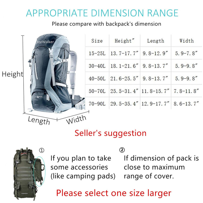 Joy Walker Waterproof Backpack Rain Cover for (15-90L), Upgraded Anti-Slip Cross Buckle Straps, Triple Strengthened Layers for Hiking Camping Traveling Black Small (for 15-25L backpack)