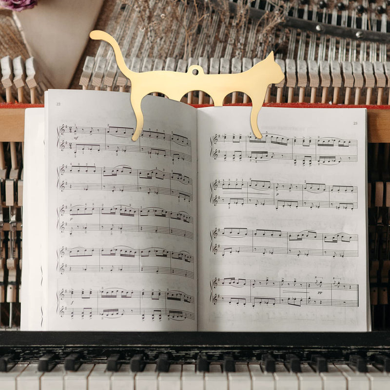 Metal Music Book Clip Cat Shaped Music Stand Clips Sheet Music Clips for Outdoor Playing, Note Paper, Books Piano, Guitar, Violin, Keyboard (Gold)