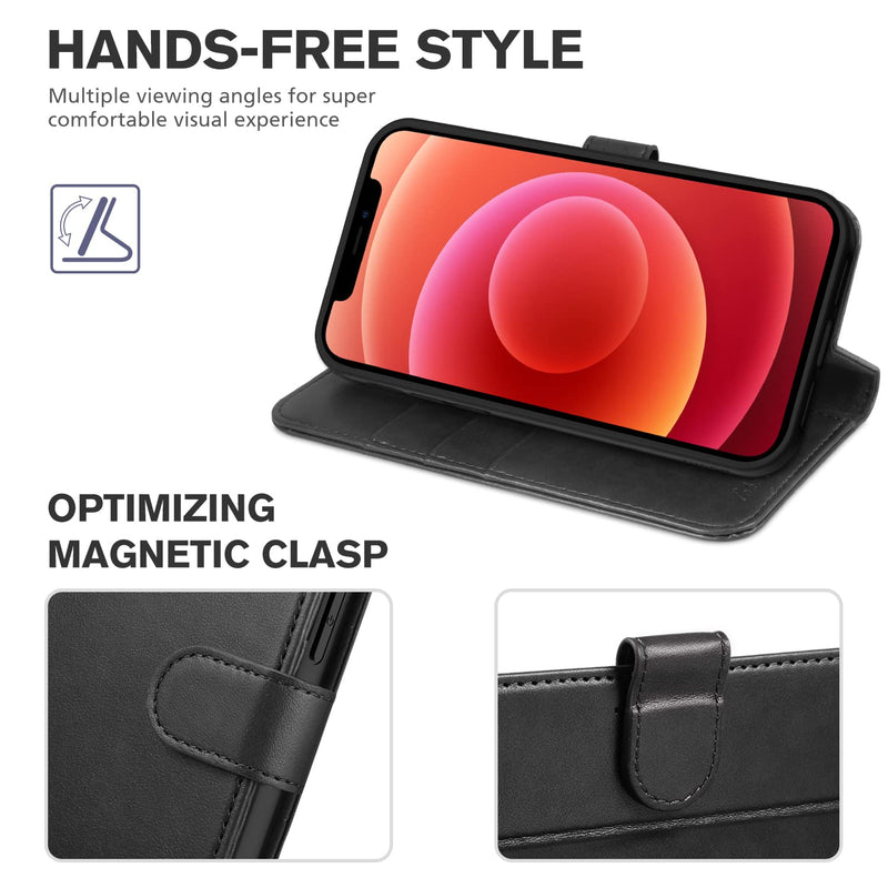 [AUSTRALIA] - TUCCH Wallet Case for iPhone 12 Pro/iPhone 12 5G, RFID Blocking Card Slot Stand [Shockproof TPU Interior Case] PU Leather Magnetic Protect Flip Cover Compatible with iPhone 12/12 Pro 6.1-inch, Black 