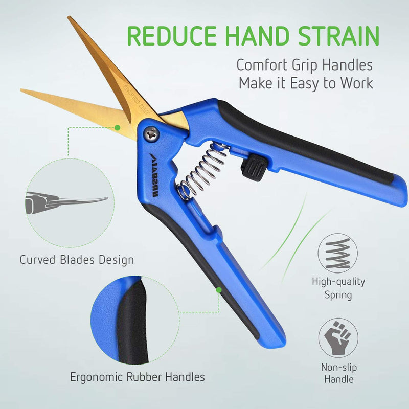 VIVOSUN 1-Pack Gardening Hand Pruner Pruning Shear with Titanium Coated Curved Precision Blades Blue