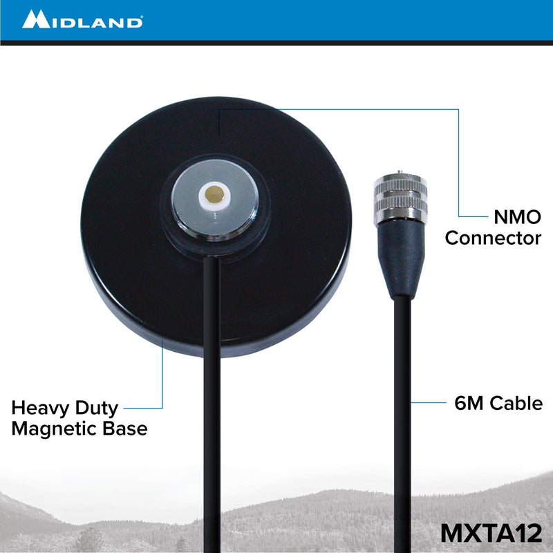 Midland – MicroMobile MXTA12 Antenna Mag Mount with NMO Connector and 12 Foot Cable – Compatible with MXT105, MXT115, MXT275, MXT400, MXT500, and MXT575
