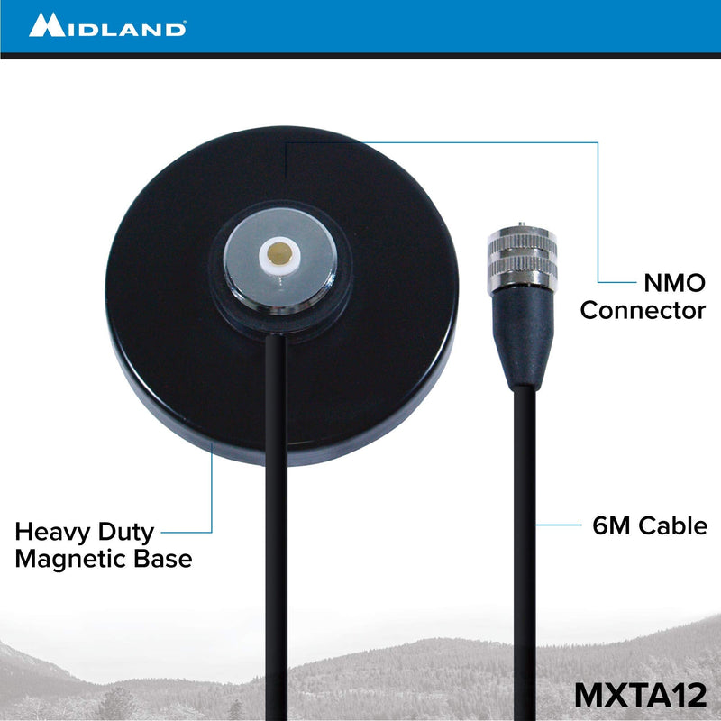 [AUSTRALIA] - Midland – MicroMobile MXTA12 Antenna Mag Mount with NMO Connector and 12 Foot Cable – Compatible with MXT105, MXT115, MXT275, MXT400, MXT500, and MXT575 