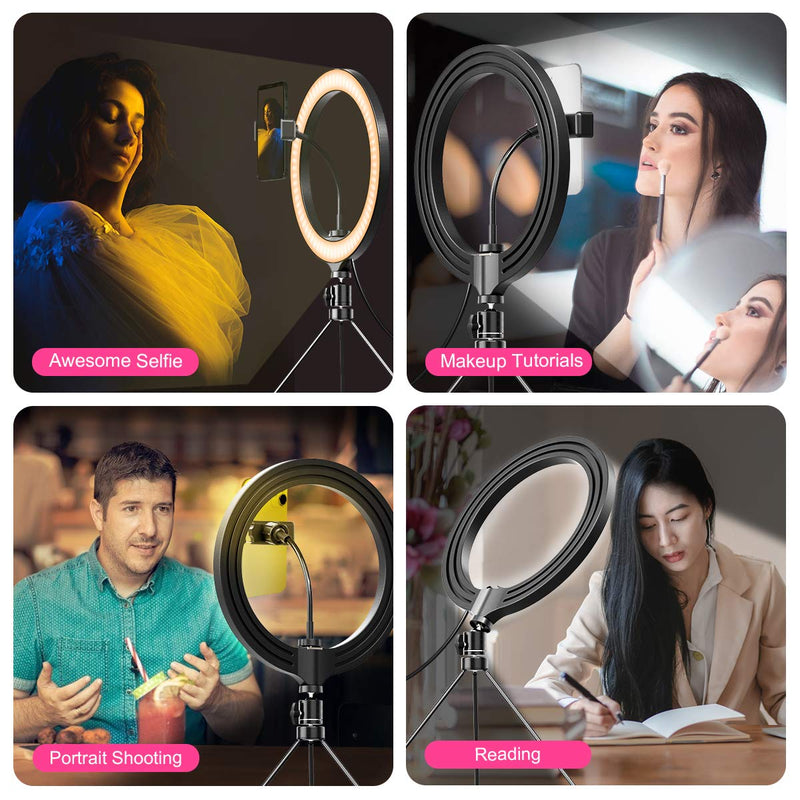 10" LED Selfie Ring Light Kit with 360° Rotating Phone Holder, 3 Color Modes, 10 Adjustable Dimmable Brightness, 18" Tripod Stand for YouTube/Live Stream/Video Shooting/Makeup/Photography 10inch