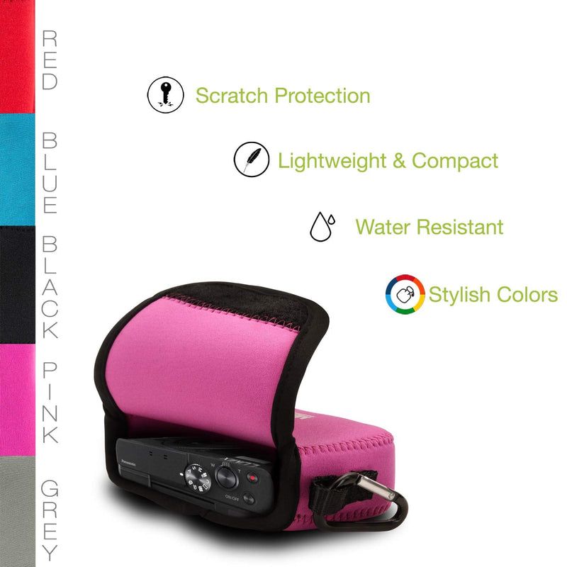MegaGear ''Ultra Light'' Neoprene Camera Case Bag with Carabiner for Panasonic Lumix DC-ZS80, DC-ZS70, DMC-ZS100, DC-TZ95, DC-TZ90, DMC-TZ100 (Hot Pink) Hot Pink