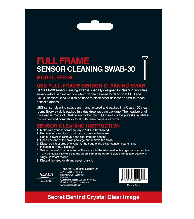 UES FFR-30 DSLR or SLR Digital Camera Sensor Cleaning Swabs for Full-Frame Sensors (30 X 24mm Swabs, NO Liquid Cleaner) 30 Swabs