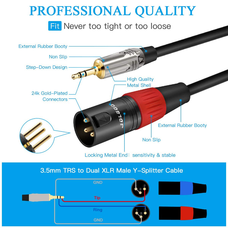 [AUSTRALIA] - 3.5 mm TRS to Dual XLR Male Pro Stereo Breakout Cable, 1/8" TRS Stereo to 2 XLR Male Y Splitter Patch Microphone Cable, 10 Feet - JOLGOO 