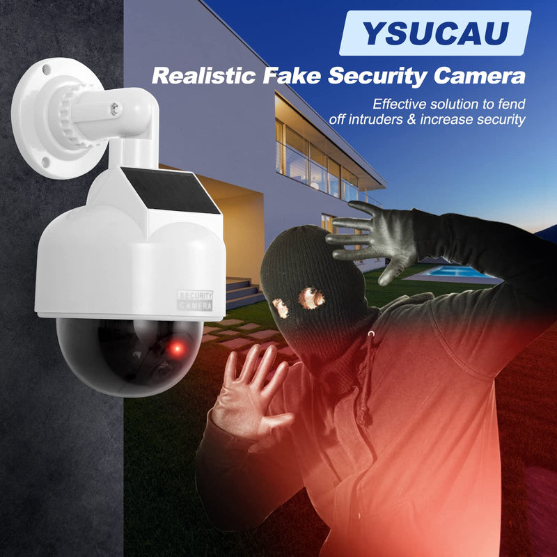 [AUSTRALIA] - YSUCAU Solar Powered Dummy Fake CCTV Security Dome Camera with Flashing Red LED Light & Warning Security Alert Sticker Decal, Indoor/Outdoor Use 