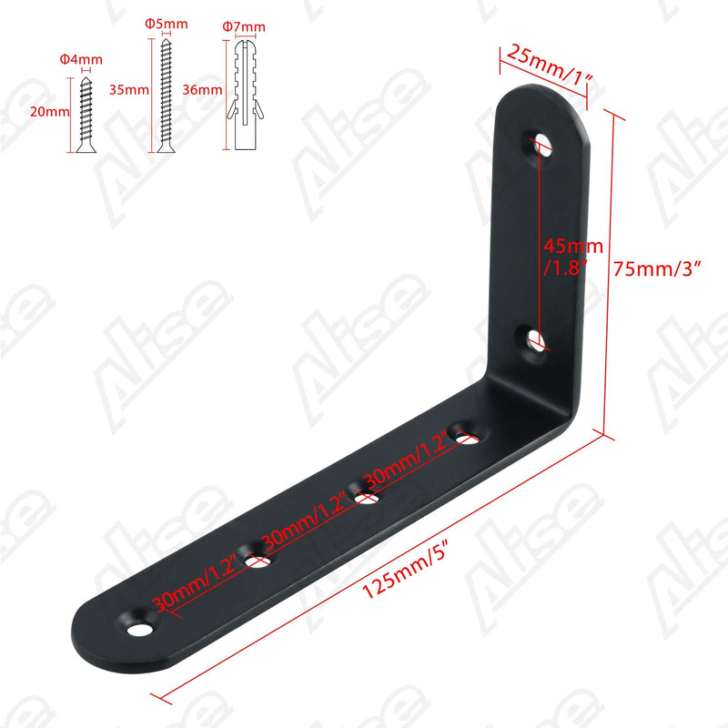 Alise Floating Shelf Bracket Widened and Thickened Stainless Steel Brackets Heavy Duty Corner Brace Support Wall Hanging 5x3Inch,4Pcs Black Finish 5x3 Inch