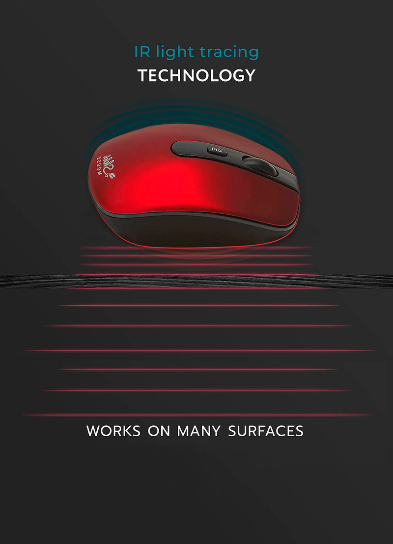 ShhhMouse Wireless Ergonomic Mouse for Laptop & Computer with USB, Silent Cordless Mice with 3 Adjustable DPI Levels for Chromebook (Red) Red