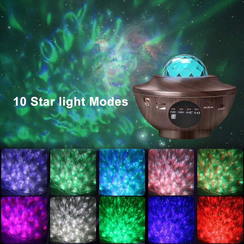 [AUSTRALIA] - Night Light Projector for Bedroom,Homcasito Star Light Projector with Bluetooth Speaker,Night Light LED Ocean Projector Aurora Sky Gift for Kids Adults,Bedroom Decor Home Theatre(Wood Grain) Brown 