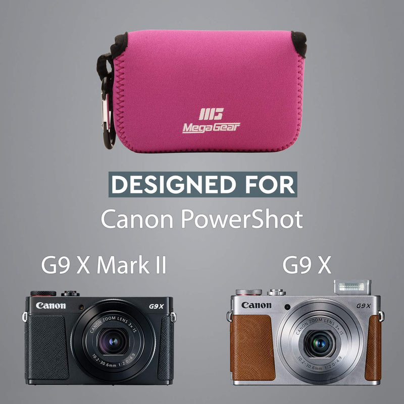 MegaGear ''Ultra Light'' Neoprene Camera Case Bag with Carabiner for Canon PowerShot G9 X Mark II, G9 X Digital Camera (HotPink, Neoprene) Hot Pink