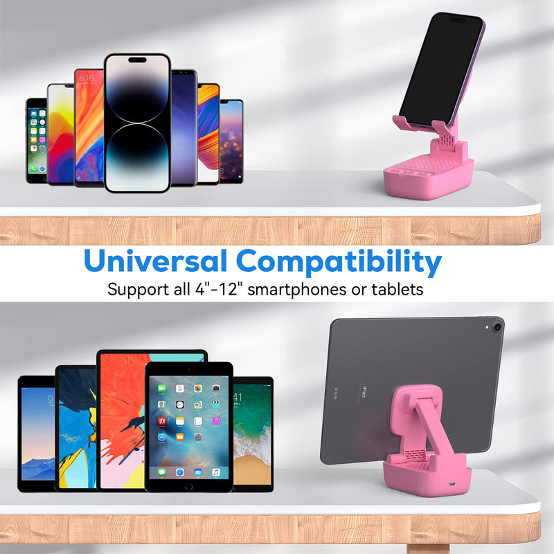 comiso Cell Phone Stand with Wireless Bluetooth Speaker, Punchy Bass & HD Stereo Sound Speaker for Home & Outdoors Compatible with iPhone/ipad/Samsung, Unique Ideal Gifts for Men Women-Pink Pink
