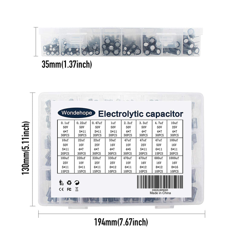 500 Pcs 24 Values Electrolytic Capacitor Assortment kit 10V/16V/25V/50V, 0.1uF-1000uF Aluminum Assorted Electrolytic Capacitors Set