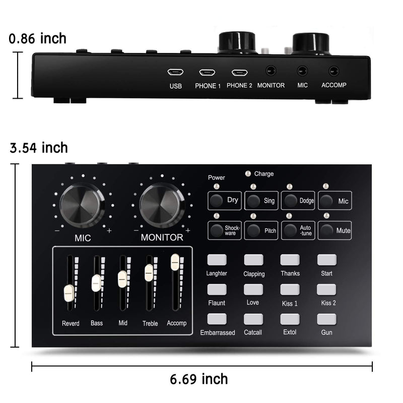 i10 Sound Card Portable USB Mixer Bluetooth Voice, Portable Mobile Audio Mixer, Karaoke Sound Mixer Recording Sound Card for Live Broadcast,Voice Chatting with Multiple Funny Sound Effect