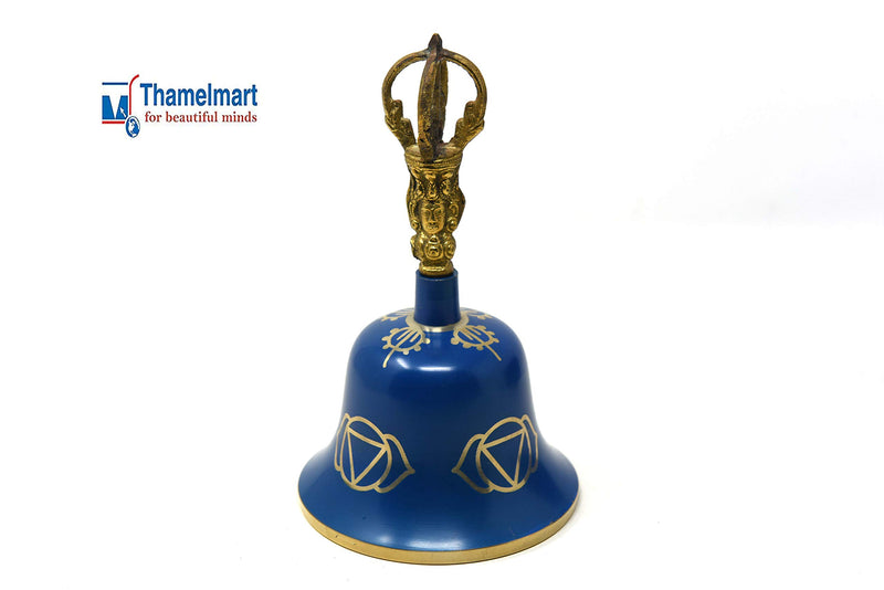 Tibetan Buddhist Meditation Bell Chakra Color - Bell of Enlightenment from Nepal 8 Inches Including free Box … (Blue) Blue
