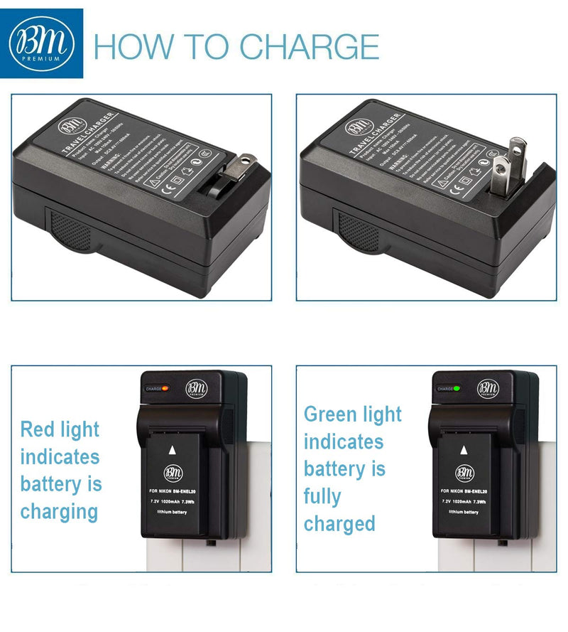 BM Premium EN-EL20, EN-EL20A Battery and Battery Charger for Nikon Coolpix P950, P1000, DL24-500, Coolpix A, 1 AW1, 1 J1, 1 J2, 1 J3, 1 S1, 1 V3 Digital Camera