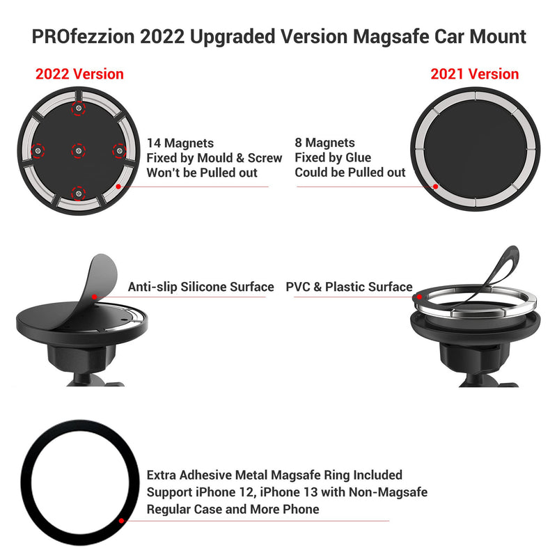 [2022 New Version] 2-Pack Strong Magnetic Magsafe Car Vent Mount Holder for iPhone 13, 13 Pro, 13 Pro Max, 13 Mini, iPhone 12, 12 Pro, 12 Pro Max, 12 Mini [14 Magnets][Magsafe Ring Included] Car Vent Only