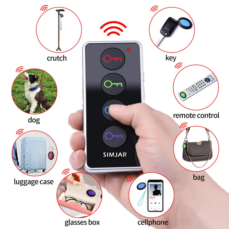 Key Finder with Extra 4 Long Chains & Up to 131ft Working Range in Open Space, Simjar Wireless Remote Control RF Key Finder Locator for Keys Wallet Phone Glasses Luggage Pet Tracker Black