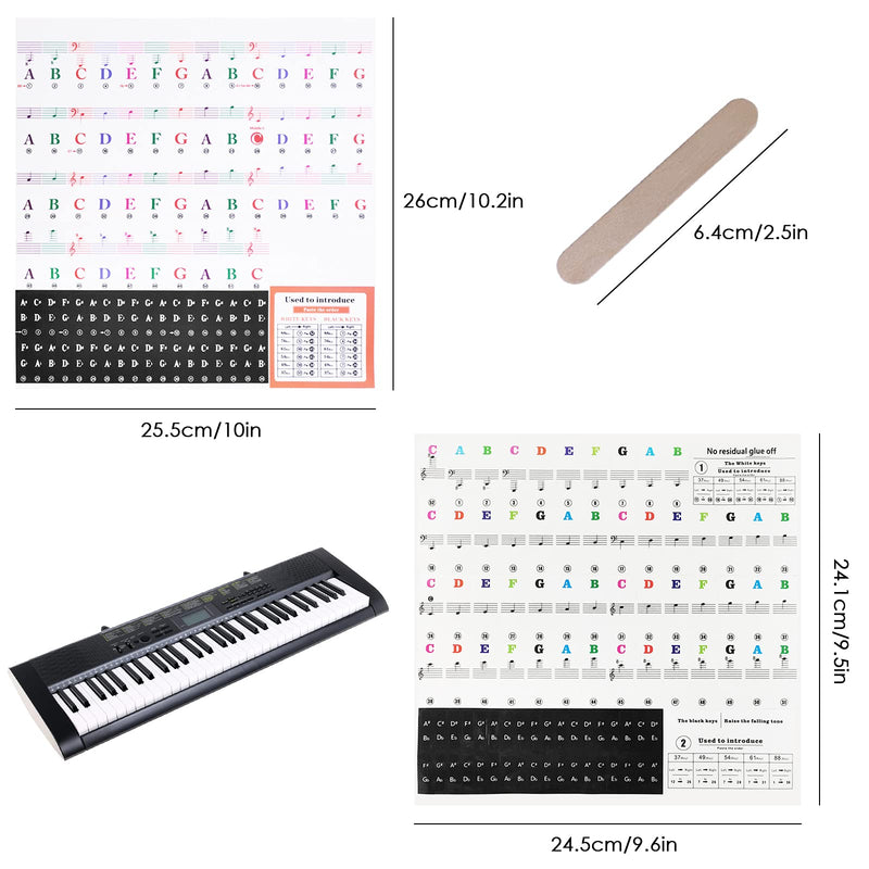 2 Sets of Piano Keyboard Stickers for 88/61/54/49/37 Key, SourceTon Colorful Piano Stickers Transparent and Removable for Beginners