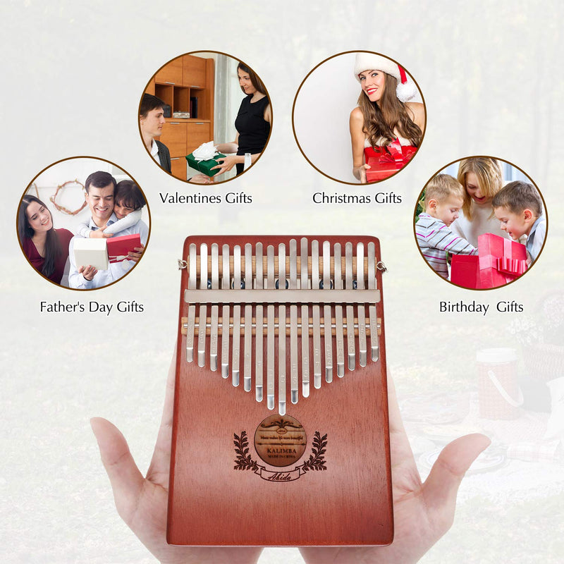 Abida Kalimba 17 Keys Thumb Piano with Study Instruction and Tuning Hammer, Mbira Sanza African Mahogany Finger Piano Portable Musical Instrument Gifts for Kids and Adult Beginners Without Case