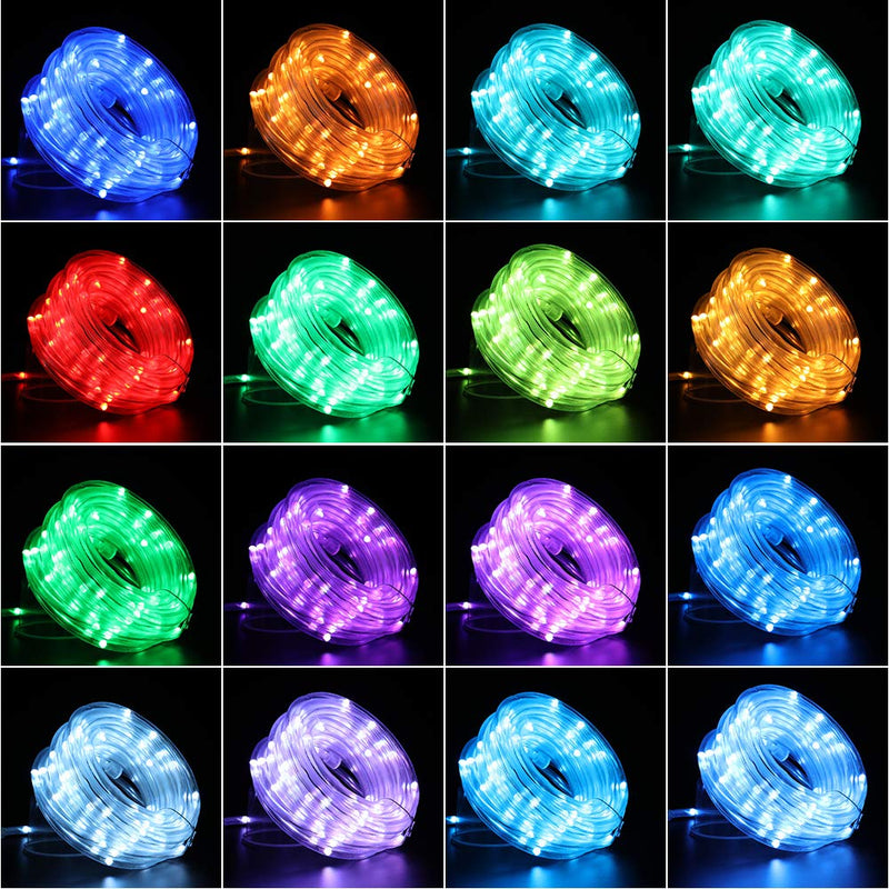 LED Waterproof Rope Lights,100 LED, USB Powered with Remote Control, 32 Modes 16 Colors, Indoor Outdoor Decorative Fairy Twinkle String Lights, for Gardens, Home, Party, Christmas 100LED