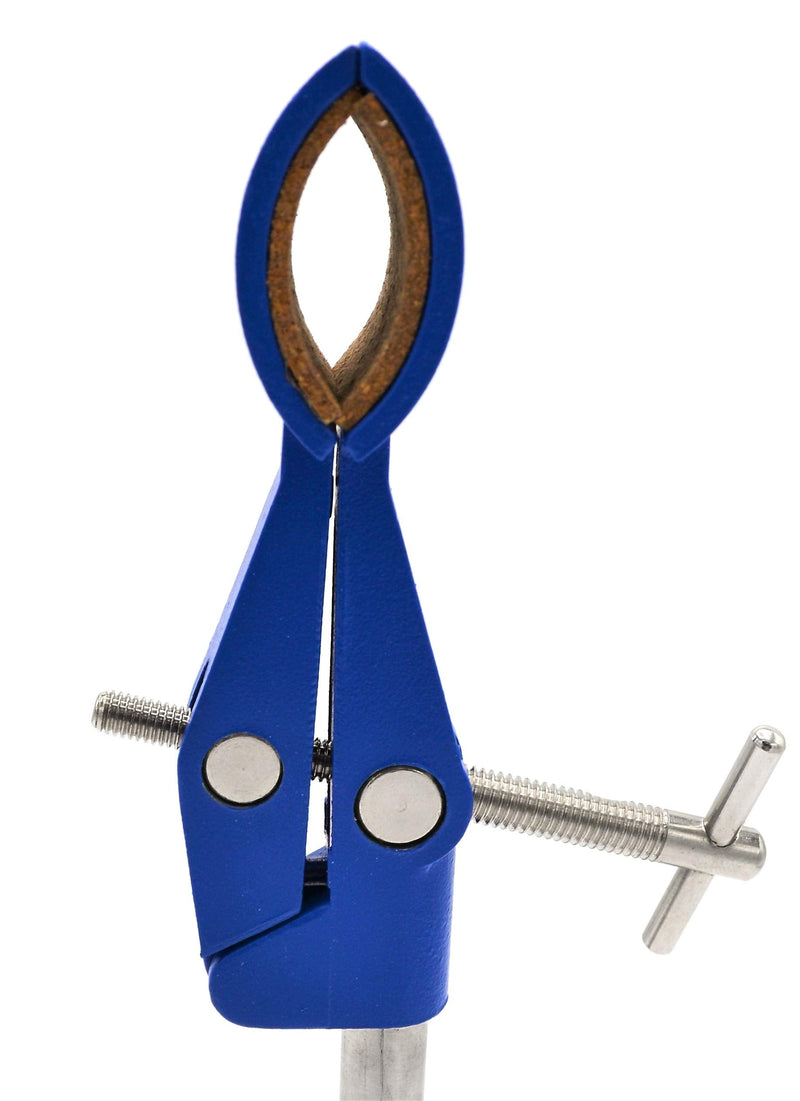 2 Prong, Cork Lined, Burette, Flask, Beaker Clamp on Swivel Bosshead - 4.3" Max Clamp Opening, Bosshead fits up to 18mm Rods - Zinc Alloy Clamp - Research, Industrial Laboratory Grade - Eisco Labs