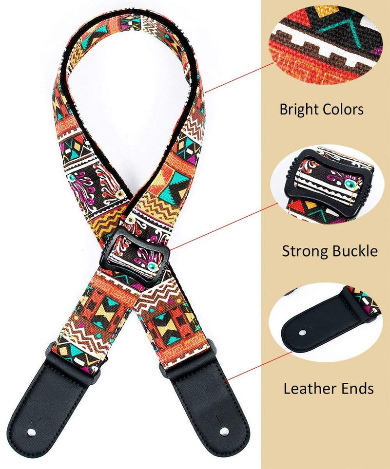 WINGO Ukulele Strap Hawaiian Jacquard Woven Ukelele Shoulder Strap Adjustable for Soprano,Concert and Tenor Uke, with Strap lock (1 pc)