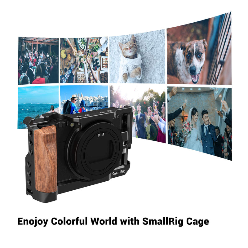 SMALLRIG Vlog Camera Cage for Sony RX100 VI and RX100 VII Camera (Fits DSC-RX100 M6 and DSC-RX100 M7 Camera) with Wooden Handle Grip Vlogger Youtuber – CCS2434