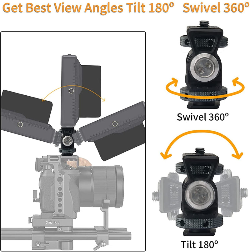 ANDYCINE Field Monitor Holder with Cold Shoe and Bounce Locating Pin for 5inch and 7inch Monitor Tilt 180 Degree Swivel 360 Degree 6.6lbs Load Weight